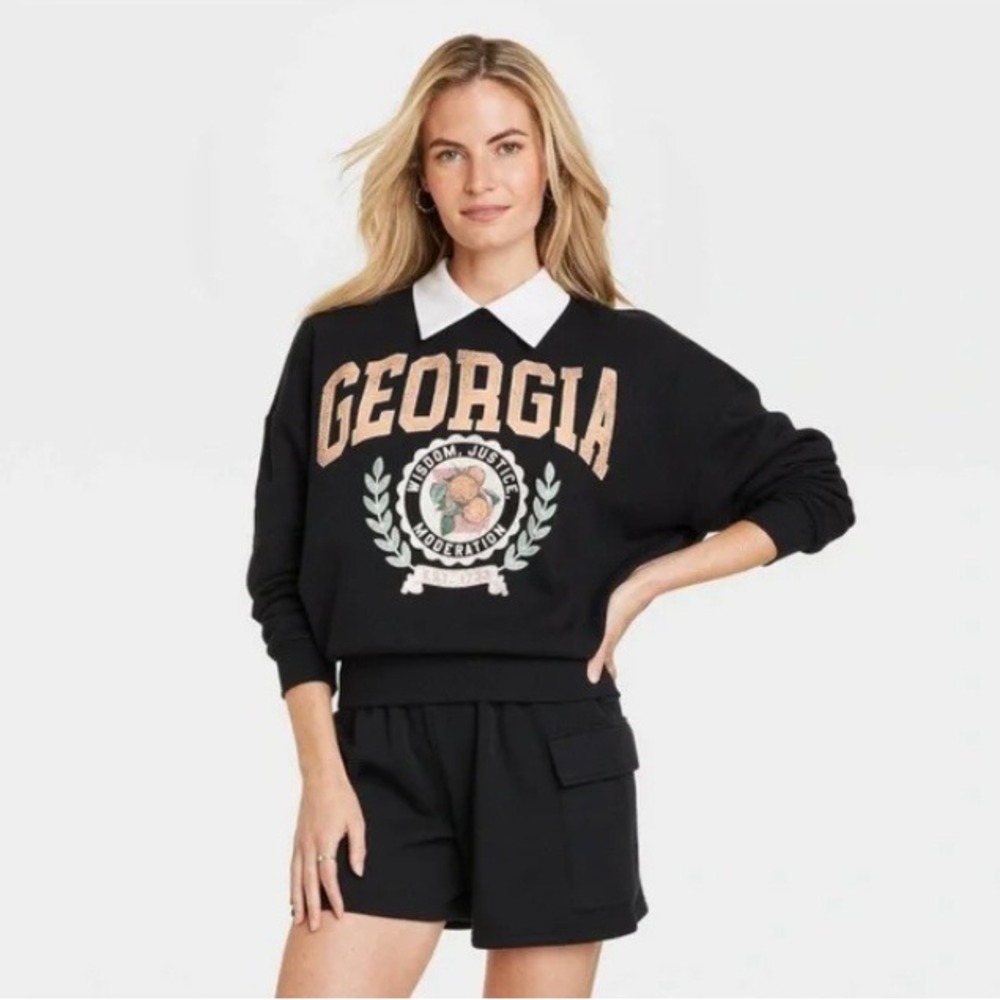 Grayson Threads Black Georgia Academia Oversized Sweatshirt Collared Pullover XL